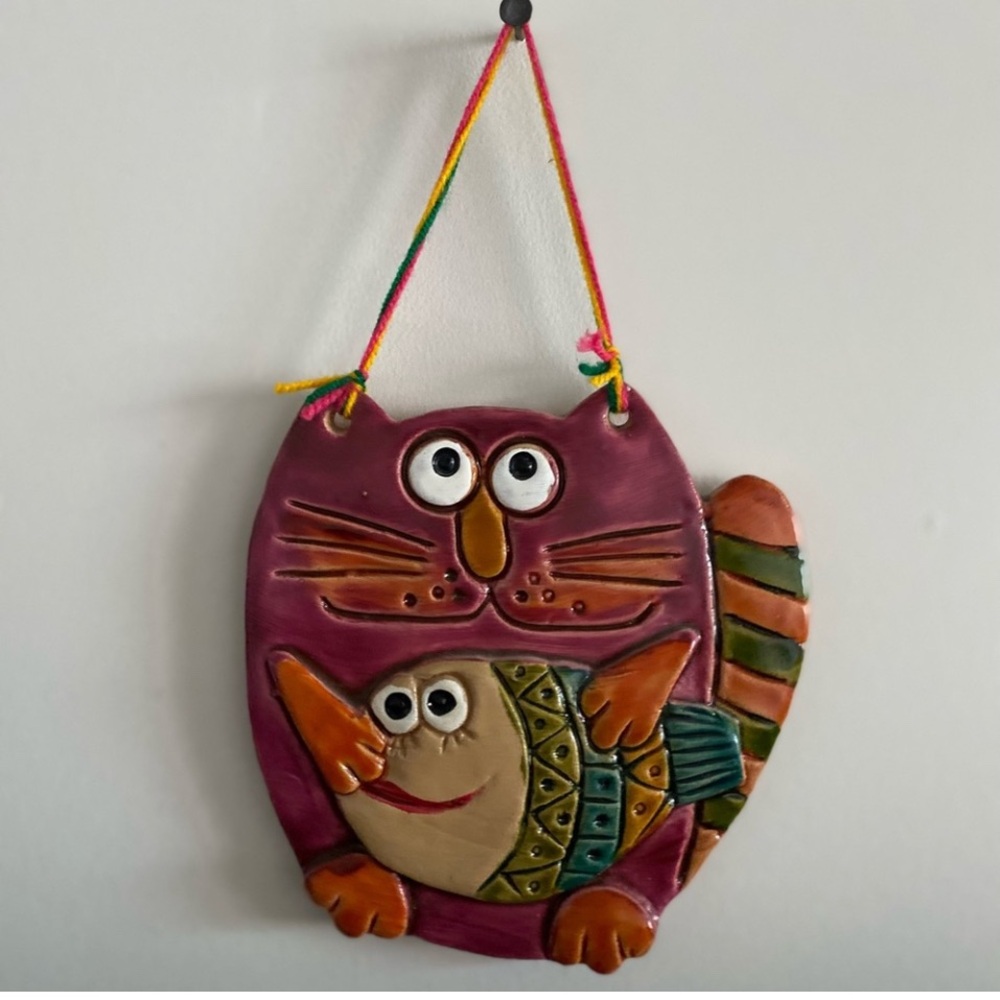 Colorful Cat and Fish Wall Hanging